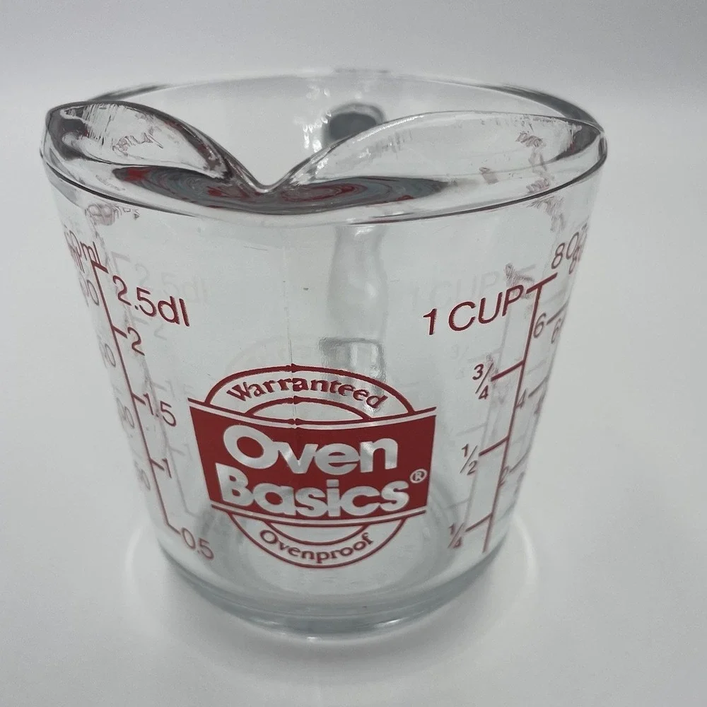 Vintage ANCHOR HOCKING OVEN BASICS- 1 CUP Glass Measuring Cup-#496 EXCELLENT